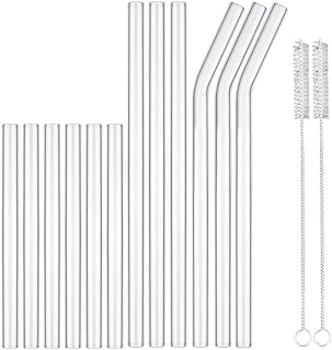 Jiaderui 12-Pack Clear Glass Straws Shatter Resistant - 3 Pack Straight 9''x9 MM + 3 Pack Bent 9''x9 MM + 6 Pack Short 5....
