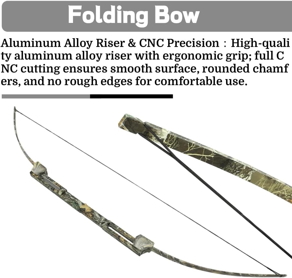 Portable Folding Bow - 58" 35lbs Recurve Bow, R/LH Compatible for Archery Hunting and Emergency Scenarios