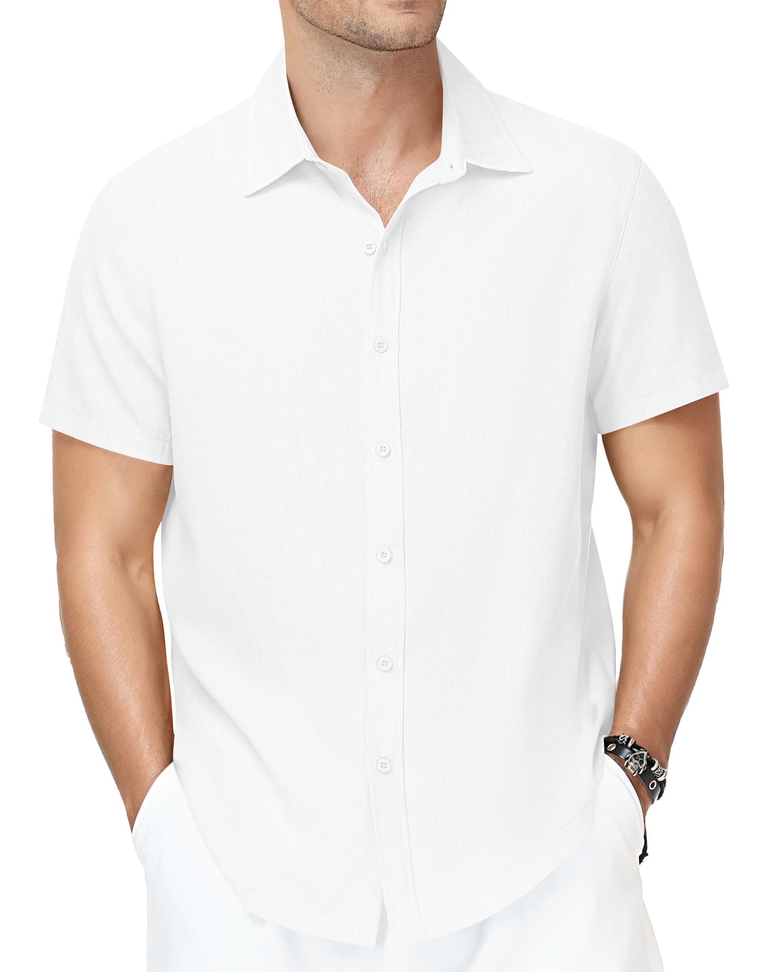 Runhit Men's Short Sleeve Button Down Shirts Casual Beach Shirt Lightweight Wrinkle Free Vacation Summer Wedding Tops