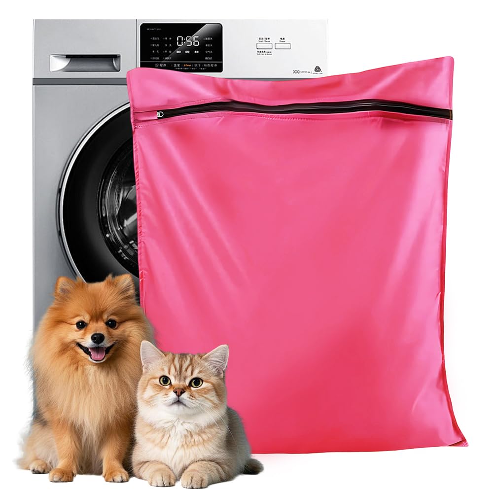 Lotvic Pet Laundry Bag, 70 x 80 cm Petwear Wash Bags for Washing Machine, Durable Pet Hair Filter Bag, Stops Pet Hair Blocking the Washing Machine, Ideal for Dogs, Cats, Rabbits (1 Pack, Pink)