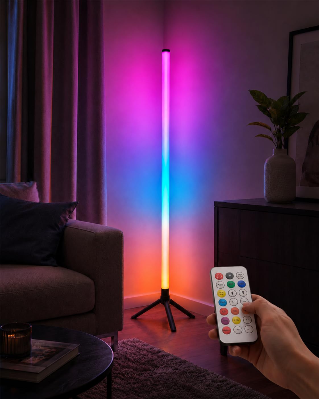 RGBIC LED Stehlampe 110CM stehlampe wohnzimmer mit Fernbedienung &APP | Stehlampe mit Dimmbar 16 Millionen Farben Musikmodi, DIY-Modus Standleuchte für Schlafzimmer Gaming Dekoration