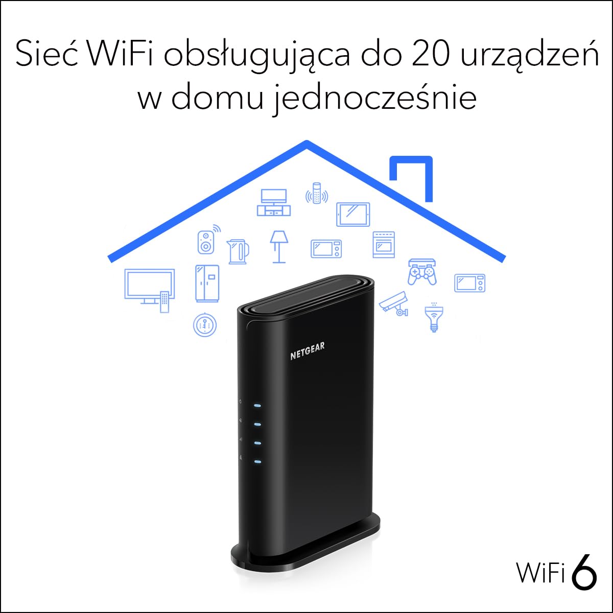 Router NETGEAR WiFi 6 (RAX9) — funkcje zabezpieczeń, prędkość bezprzewodowa AX1800 (do 1,8 Gb/s) — do 90 m2, 20 urządzeń