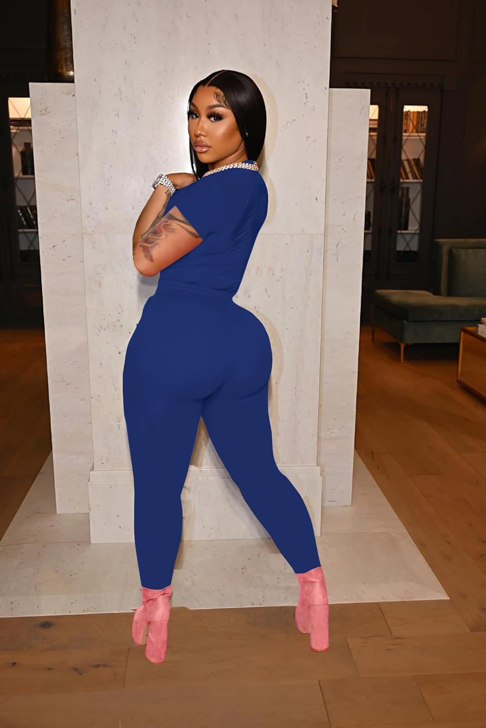 HBQ Women 2 Piece Outfits Sweatsuits Track Suits Crop Tops Biker Long Pants Workout Jogger Sets - Image 3