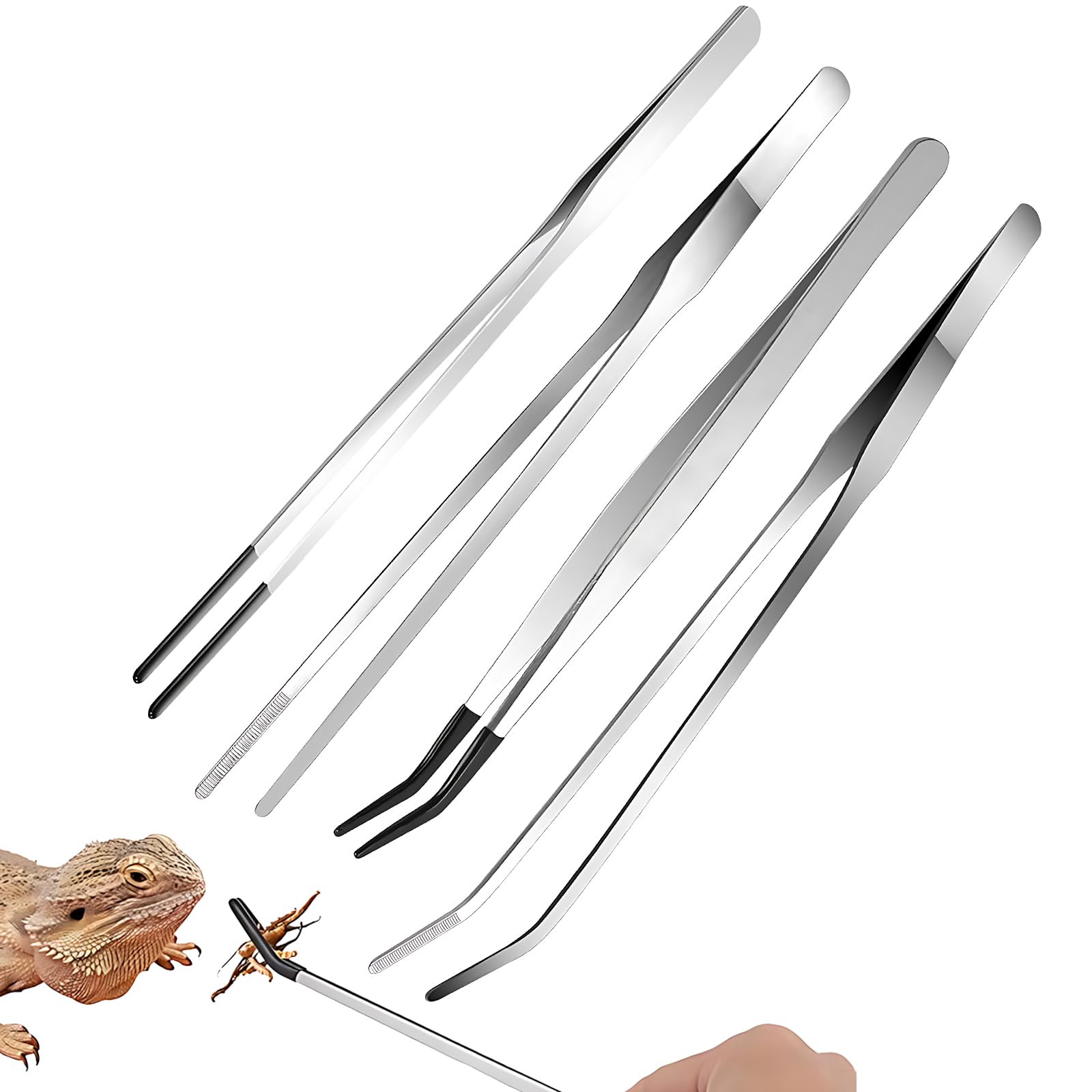 KAIYAYA Juego de 4 pinzas para acuario, pinzas largas de 27 cm con punta de goma, pinzas rectas y curvas, pinzas de acero inoxidable, pinzas grandes para plantas acuáticas, alicates, pinzas para