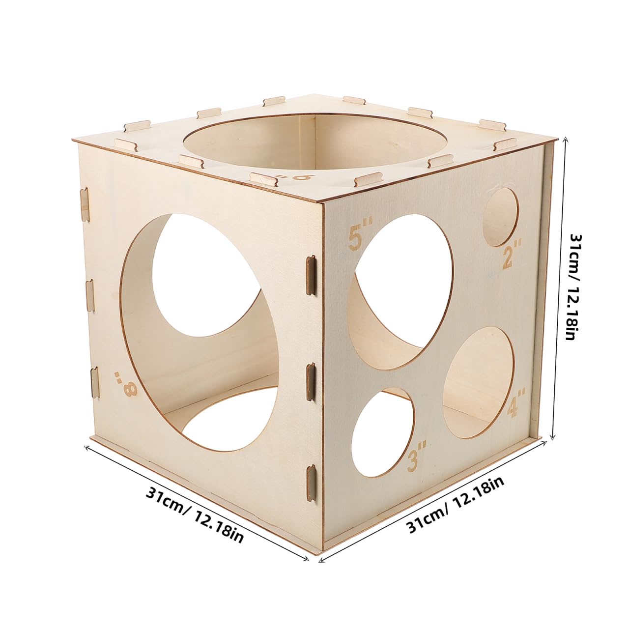 Scatola di Misurazione 9 Fori ad Alta Precisione per Palloncini Pieghevole Cubo Compatto in Legno per Decorazioni di Eventi e Feste
