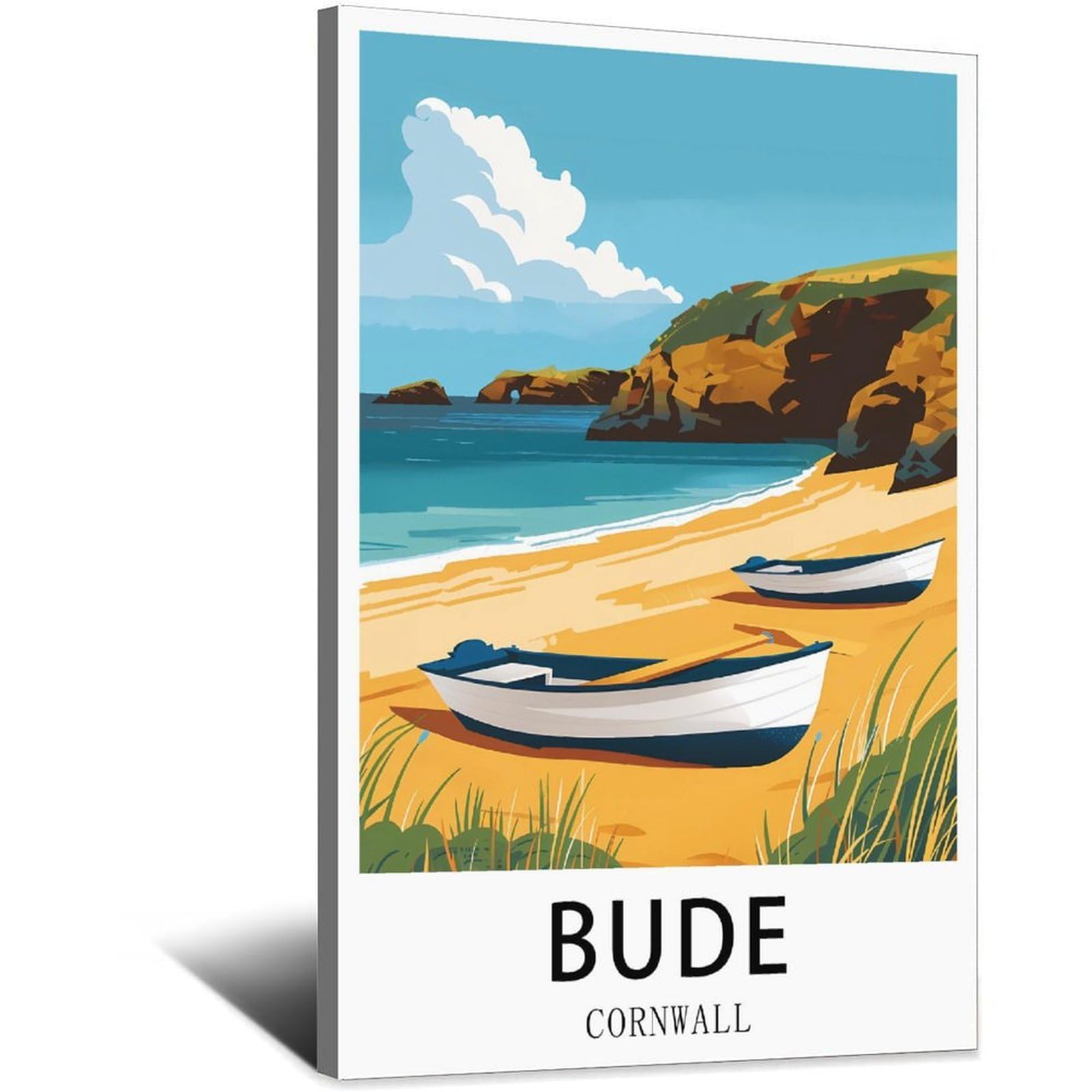 SLJGINEU Bude Cornwall Vintage Travel Posters Ship 08x12inch(20x30cm) Canvas Wall Art Print Modern Painting Poster for Living Room Decor