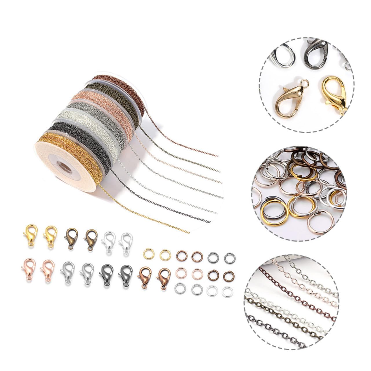 Gatuida Cadena Galvanizada para Joyería DIY Accesorios de Kit de Cadena Extensible Hebillas de Langosta para Collares y Pulseras de Manualidades