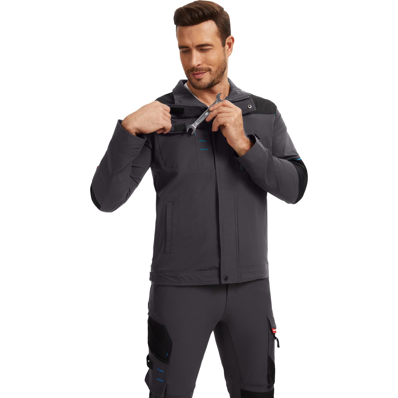 WORK IDEA Veste de travail stretch slim fit pour homme : stratégiquement renforcée, élégance professionnelle avec confort moderne