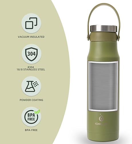 Miniatura 2 de IDEUS Botella de agua aislada, termo de acero inoxidable de 24 onzas con asa para agua fría y caliente, té, bebidas, a prueba de fugas, reutilizable