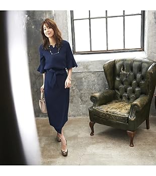 フレアスリーブトップス＆ラップスカート2点セットアップ　M ネイビ RUIRUE BOUTIQUE ドレス 「オケージョン対応」フレアスリーブ