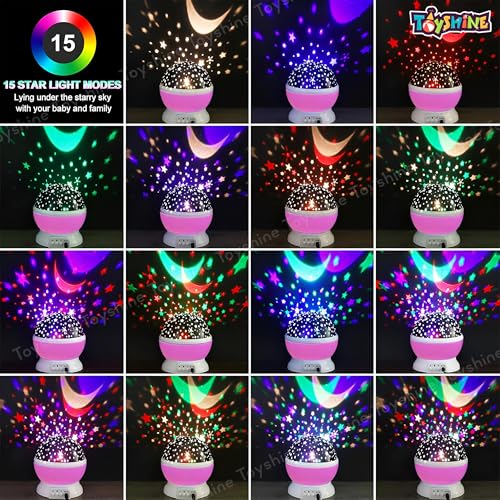 Image of Toyshine Star Moon Night Light Lamp Projector with 12 Color Changing Lights Modes,360 Rotating Night Lamp Projection lamp Home Room Decor for Kids and Adults