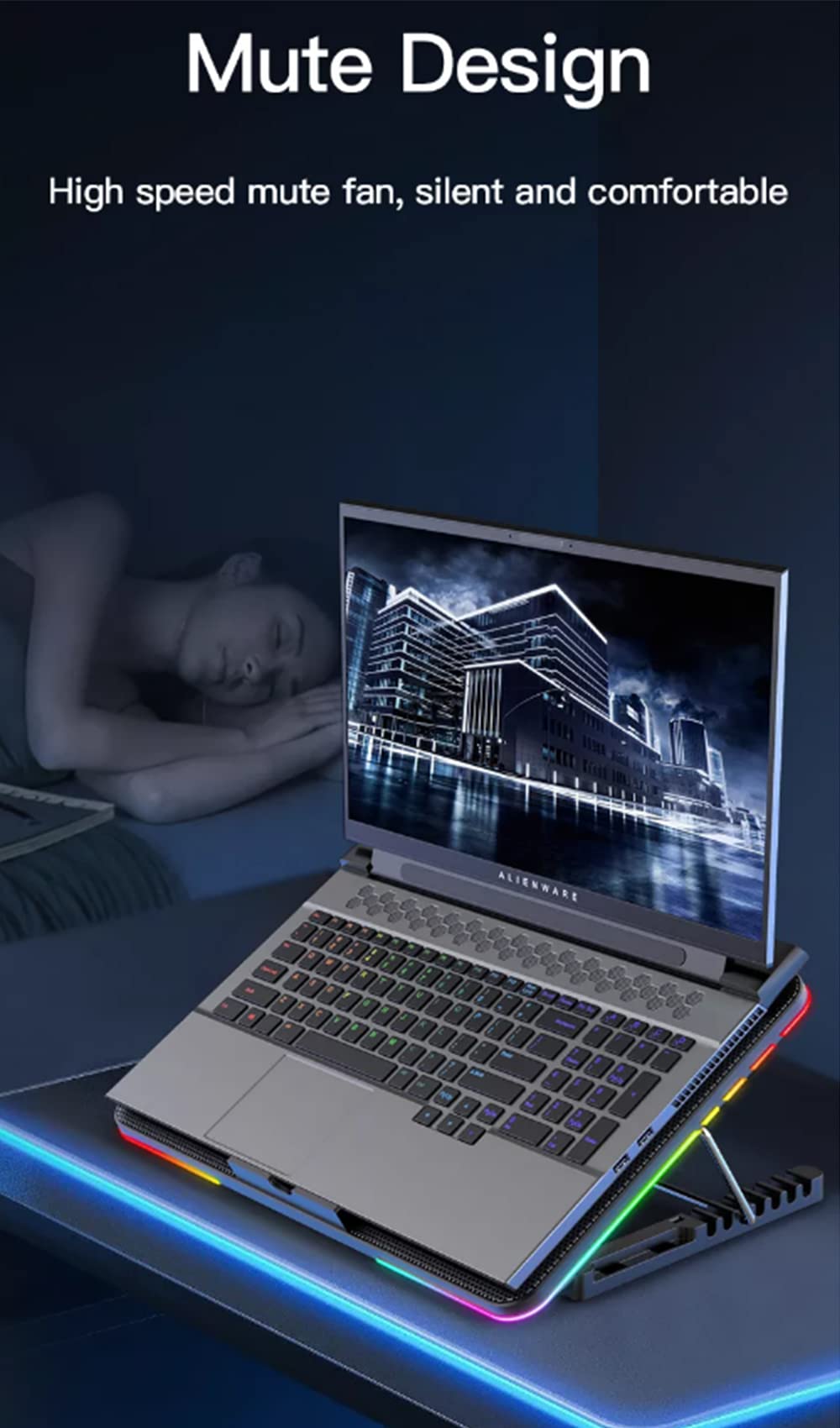 Navor Laptop-Kühlkissen, kompatibel mit Laptops von 17,8 - 40,6 cm, 6 Lüfter, USB-betriebener RGB-Gaming-Notebook-Kühler für Schreibtisch und Schoßgebrauch, Gaming-Laptop-Kühlständer mit 7