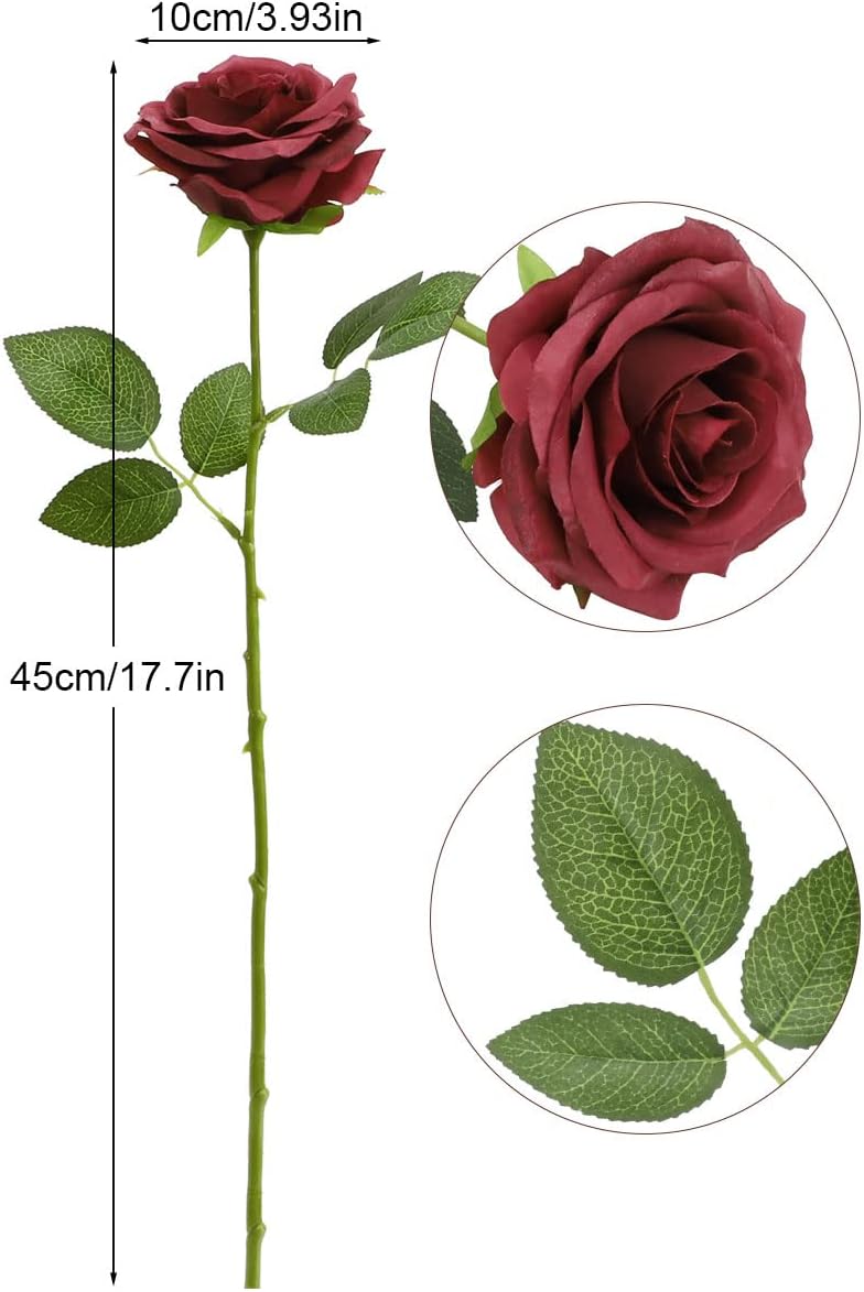 LVEFIT Artificial Rose Flower Burgundy Rose Flower Silk Flowers 12 pcs with Long Stem Silk Roses Bouquet for Wedding Bridal Shower Party Home Decoration - Image 2