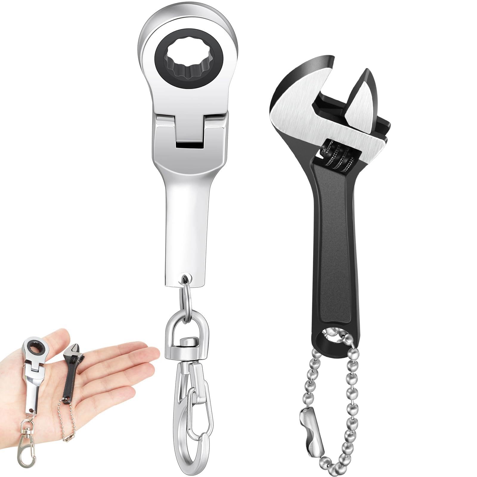 2 Sets 10mm Stubby Wrench 72 Tooth Ratchet Wrench Keychain Combination Steel Spanner Wrench Set Tools，Adjustable High Hardness Mini Spanner for Repair