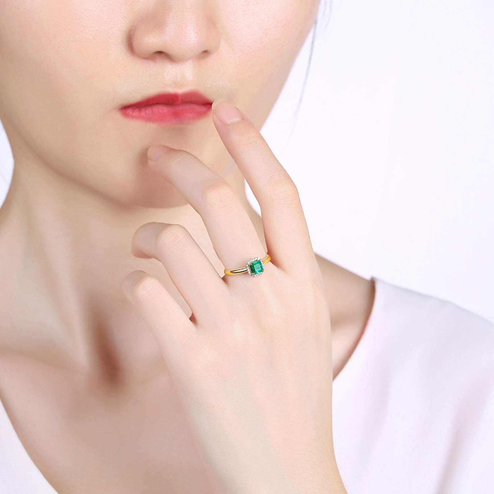 Beydodo Pierścionek zaręczynowy 18 K 750 kwadratowy szmaragd 0,5 ct damski pierścionek złoto obrączki ślubne z diamentem e 18 karatów (750) żółte złoto, 49 cm (15,6 cala), colore: złoto, cod. TLLWGZ5229