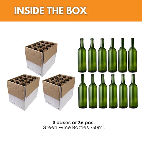 Miniatura 2 de FastRack - Botellas de vino verde de 25.4 fl oz (paquete de 36), botellas de licor de Burdeos W5 | Botella vacía de 25.4 fl oz para bebidas | 3