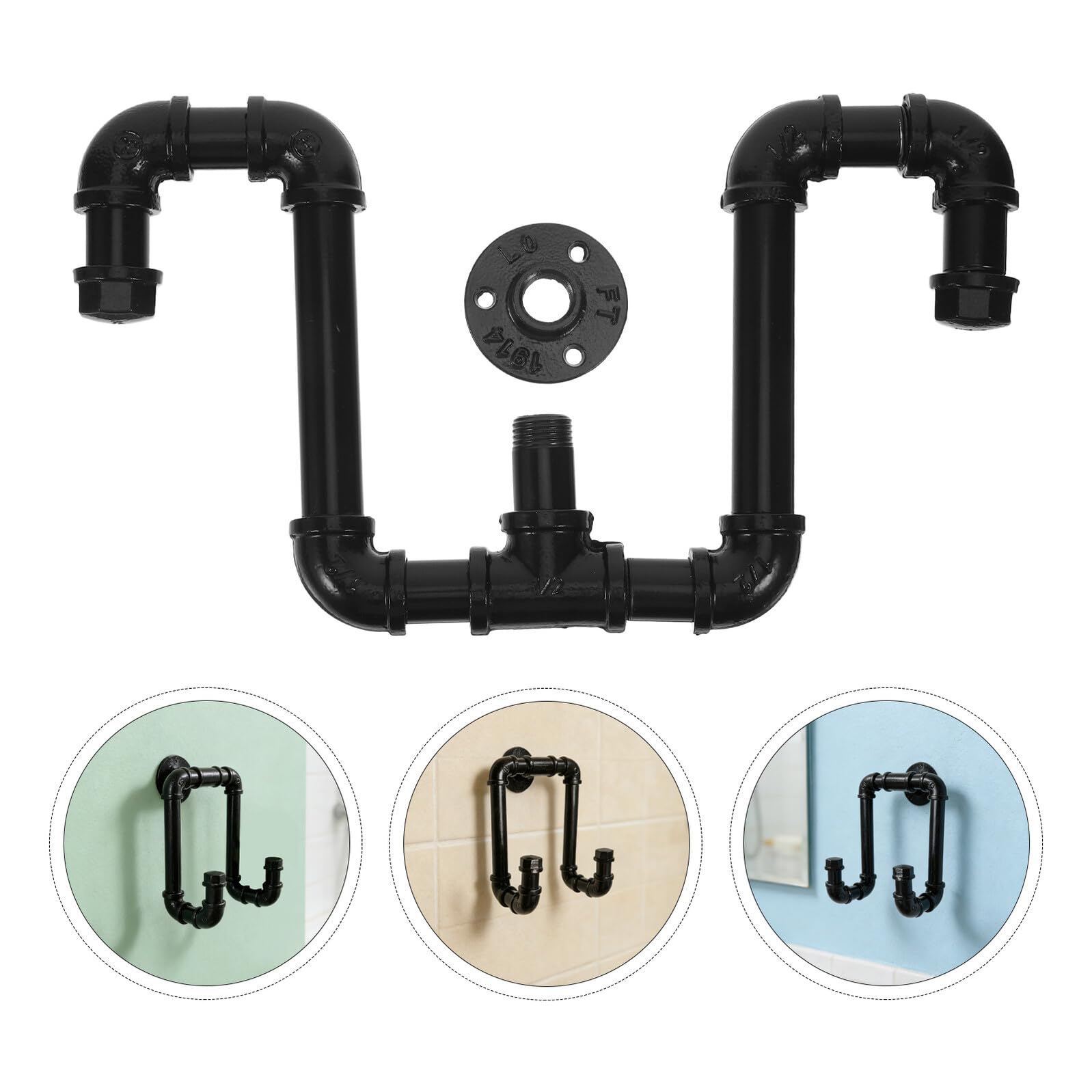 Gatuida Gancho Doble de Hierro Negro Industrial para Toallas y Ropa, Perchero de Tubo Metálico Vintage Resistente para Baño y Entrada, Soporte de Carga Pesada y Montaje en Pared