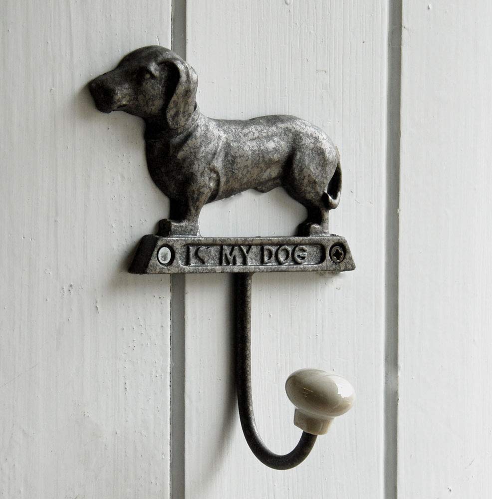 Bowley & Jackson Grey Dachshund Dog Single Metal Wall Coat Hook