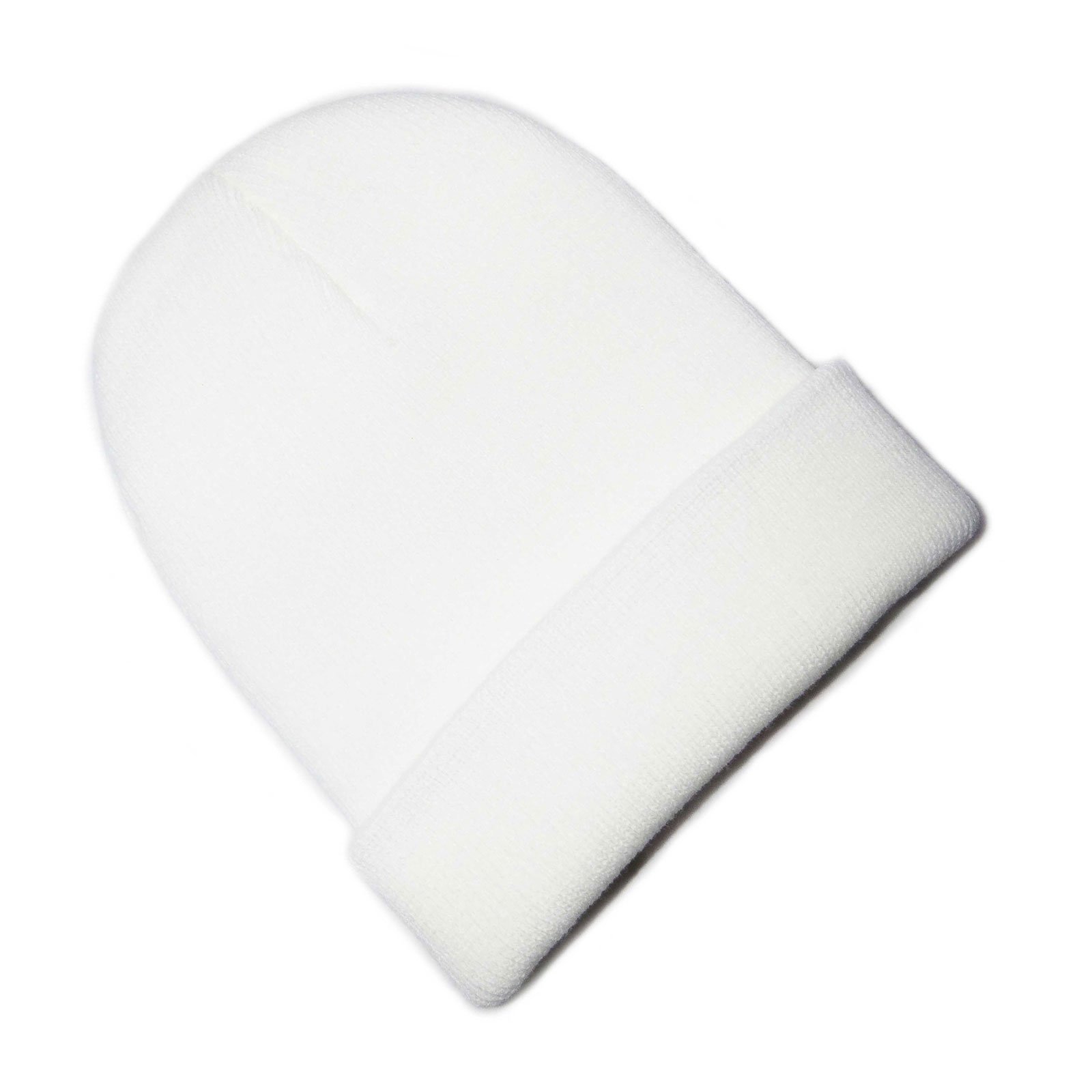 Ws Uk Men's White Beanie Hat Ladies Wo Unisex Slouch Winter Woolly Turn Up Knitted (White)