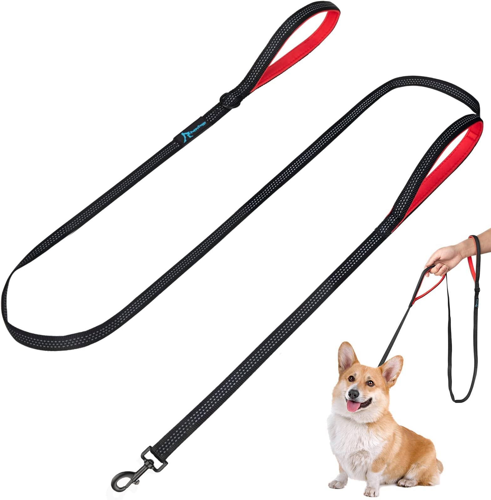 PuppyDoggy Dog Leash for Small to Medium Dogs 6 ft with 3 Reflective Stitching and 2 Traffic Padded Handles Dog Lead/Rope, Pet Leash for Running Walking Training (Black 1 Pack - 6 ft x 0.6 in)