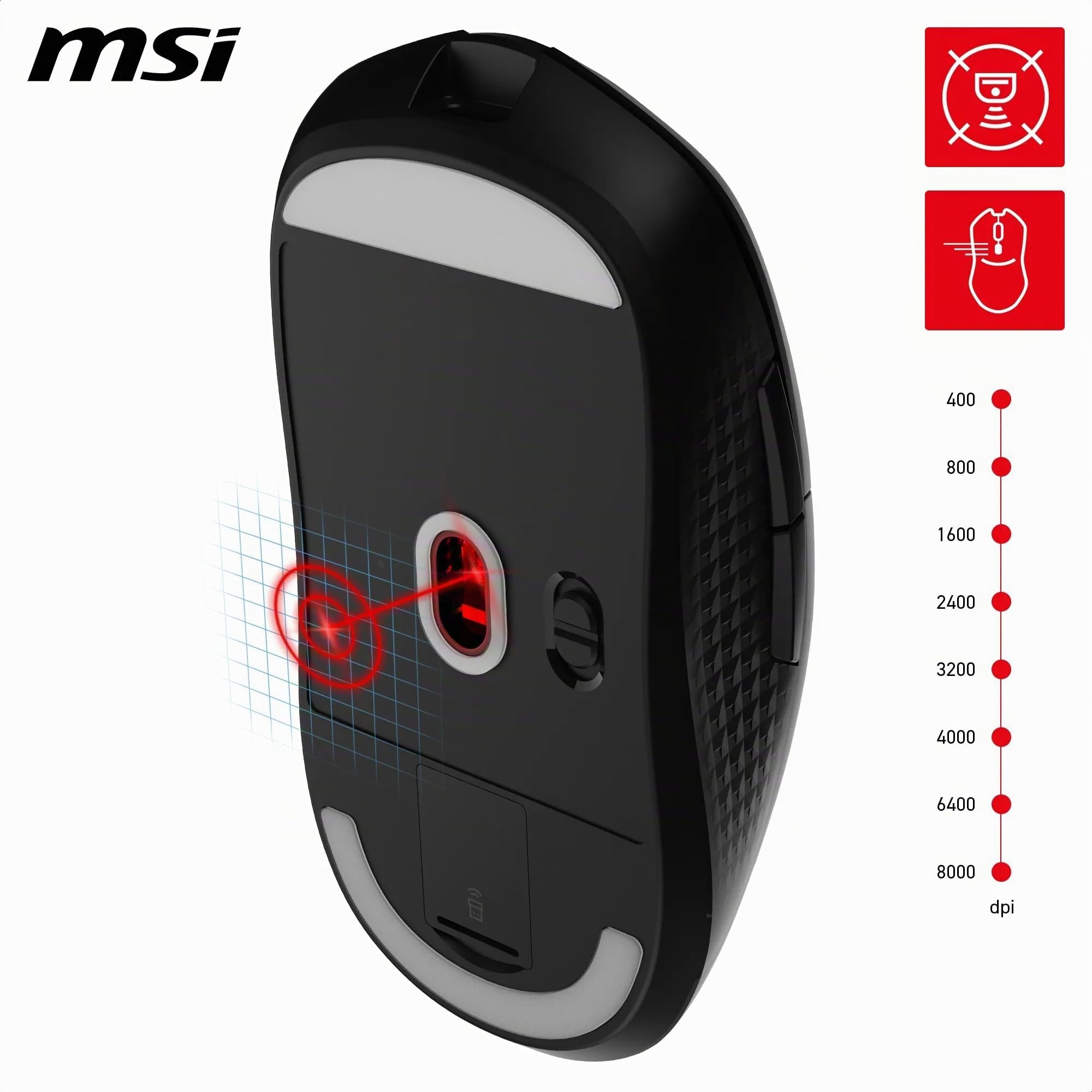 msi VERSA 300 - Mouse da gioco wireless, sensore ottico 8000 DPI, frequenza di polling 1000 Hz, simmetrico, microinterruttori Click Kailh da 30 M+, 6 pulsanti, batteria da 50 ore, latenza 1 ms, RGB,