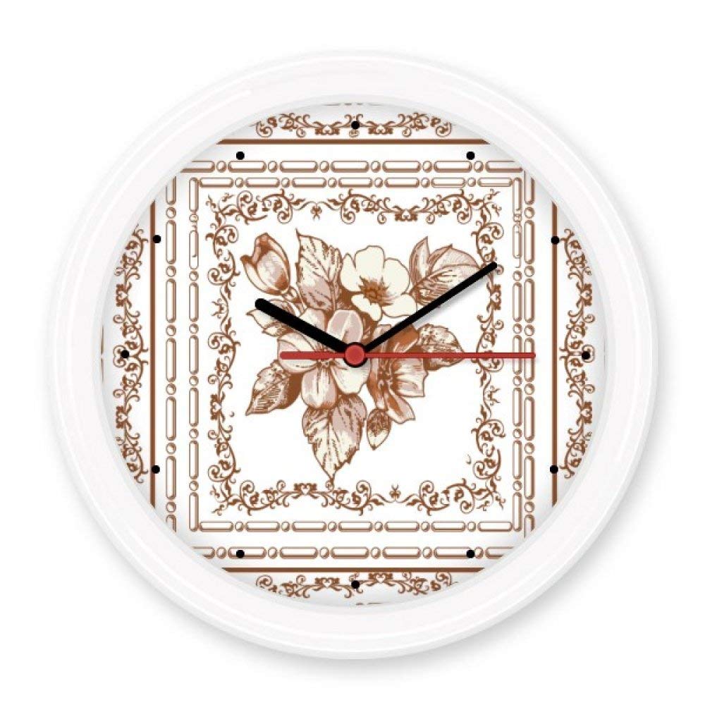 Horloge murale ronde baroque BeatCong Art avec illustration fleur feuille en cadre moderne