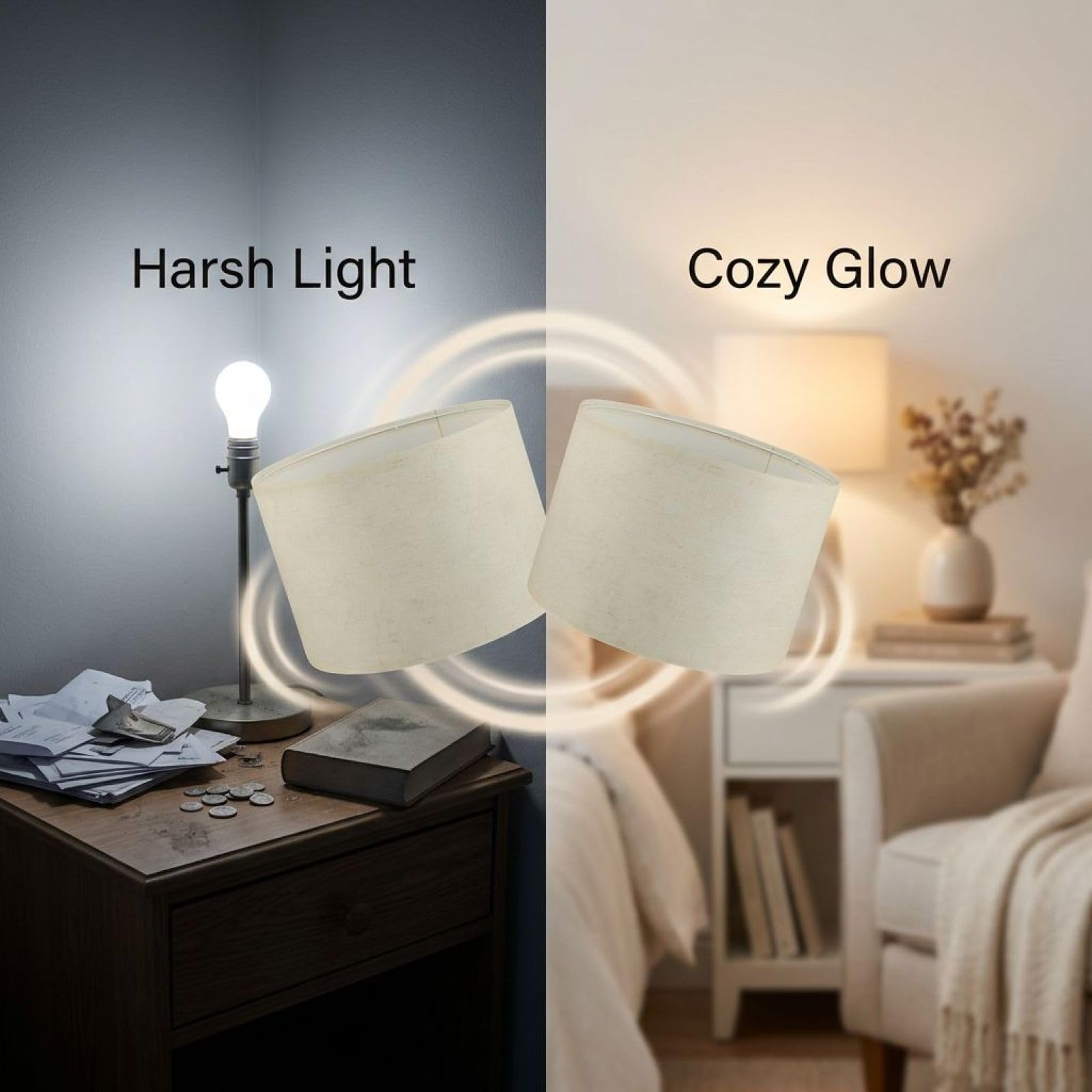 Zestaw abażurów do lamp bębnowych z tkaniny lnianej, E27, beżowy klosz cylindryczny z metalową ramą, 30 x 20 cm, do lamp stołowych, wiszących opraw oświetleniowych, 2 szt