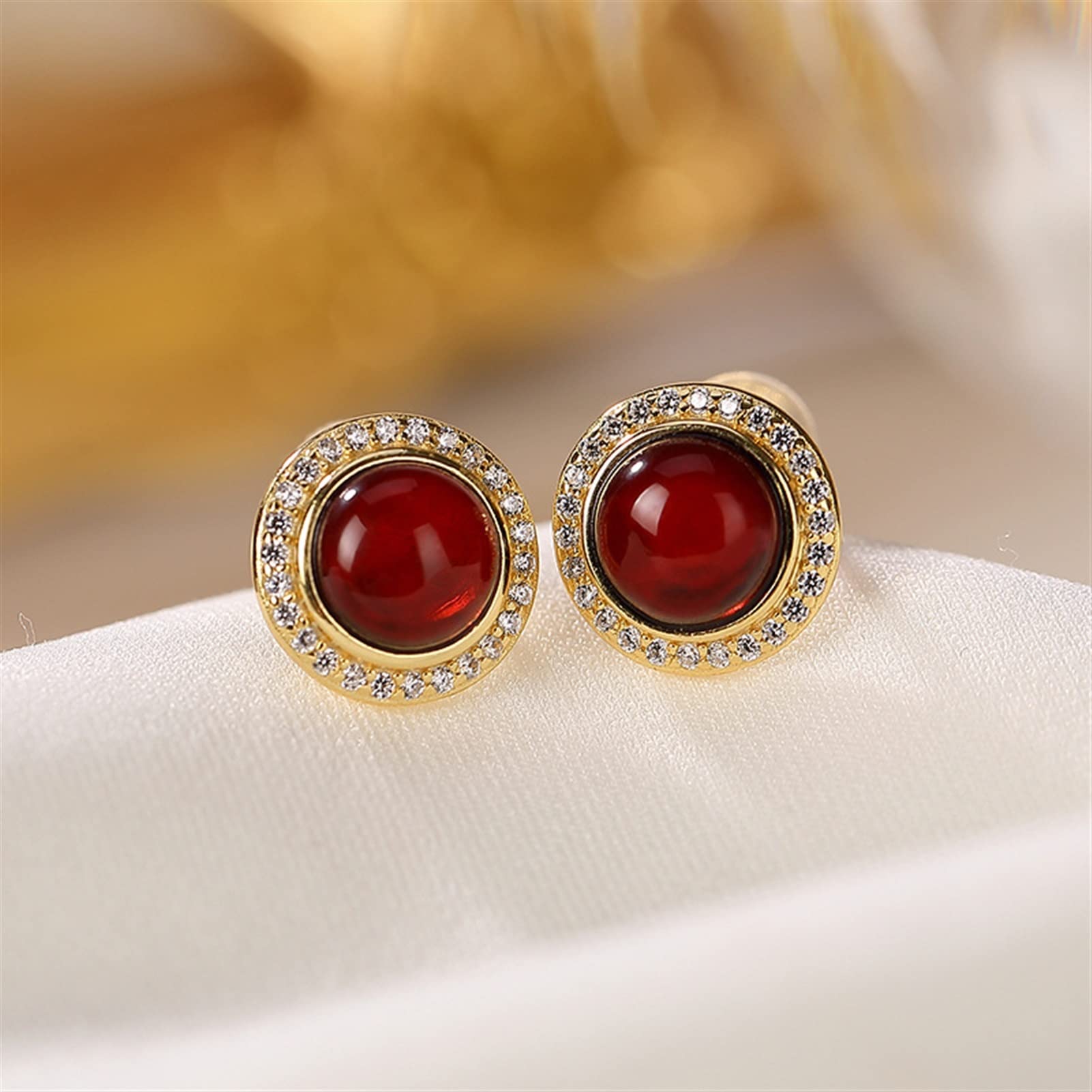 Pendientes de plata S925 chapados en oro con ámbar para mujer, joyería para novia