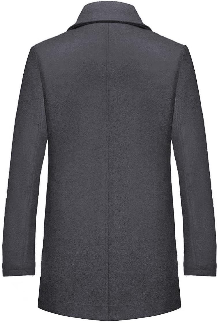 INVACHI Mens Wool Blend Coat Winter Trench Coat with Detachable Soft Scarf Single Breasted Overcoat - Image 3