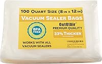 Vista 1 de 100 bolsas selladoras al vacío: tamaño de cuarto de galón (8 x 12 pulgadas) por OutOfAir funciona con FoodSaver y otras máquinas, 33% más gruesas