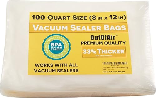 100 bolsas selladoras al vacío: tamaño de cuarto de galón (8 x 12 pulgadas) por OutOfAir funciona con FoodSaver y otras máquinas, 33% más gruesas,