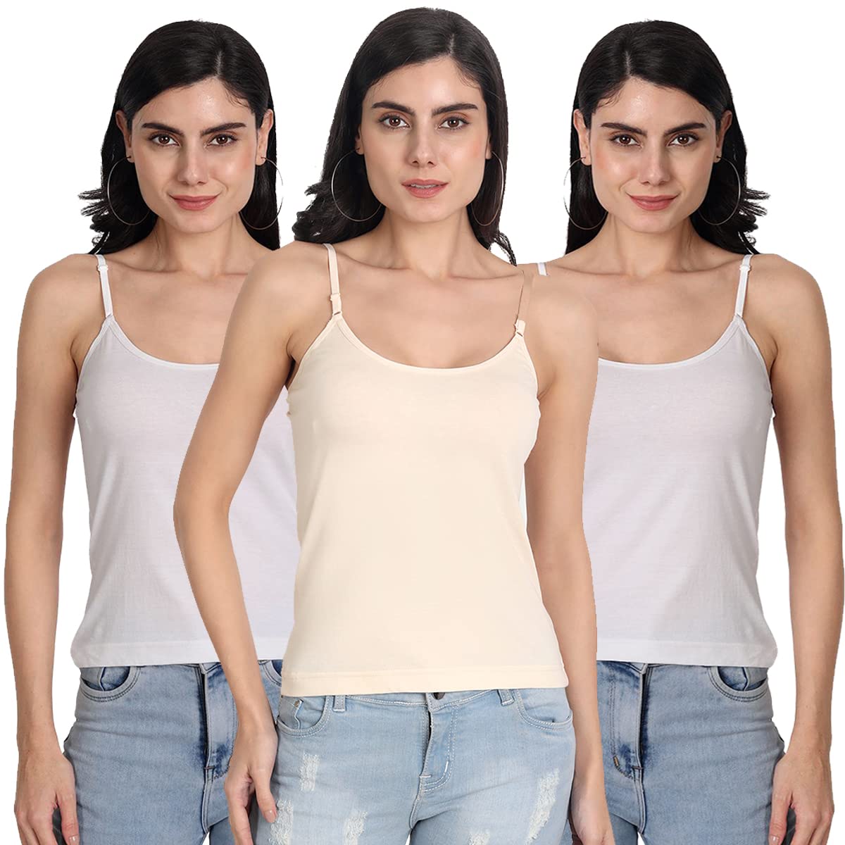aimly Women's Cotton Sleeveless Adjustable Strap Spaghetti - Pack of 3-picture-12