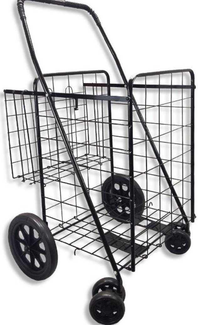 Goplus Jumbo Folding Shopping Cart, with Double Basket and Swivel