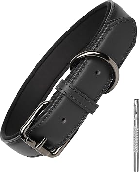 PU Leather Dog Collar Adjustable Soft Padded for Large/Medium Dogs Black,S | Heavy Duty Wide Comfortable Pet Collars with Rustproof Metal Buckle for Daily Walking, Classic Unisex Colors for Girls & Boys