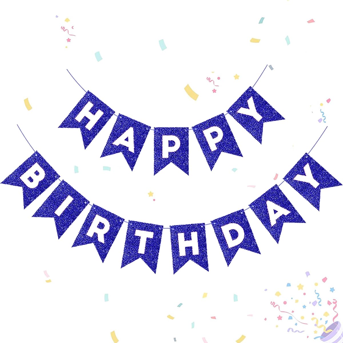 Blue Shine Happy Birthday Bunting, Kraft Paper Banner Flag for Boy Girl Adult Birthday Party Decoration