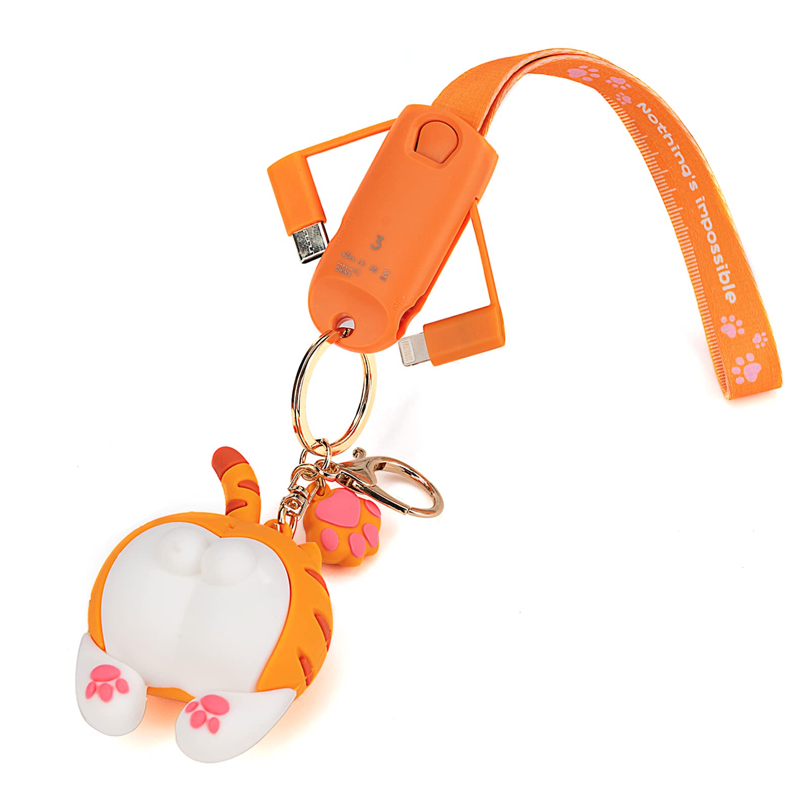 LEABON Multi Charging Cable and Keychain, Portable Cartoon Keychain Charging Data Cable, Universal 3 in 1 Multiple Ports Devices USB Charging Cord for Phones Tablets
