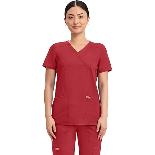 Cherokee Scrubs Top for Women Mock Wrap with 3 Pockets, Soft, 2-Way Stretch & Durable Fabric - WW610
