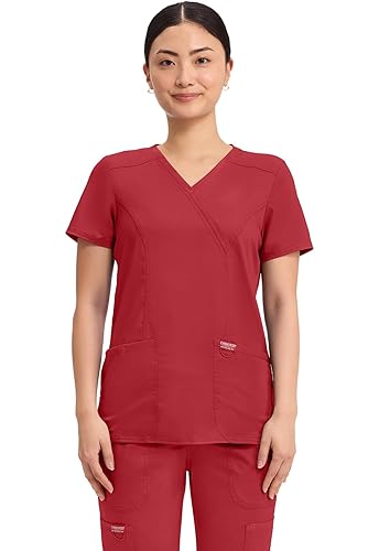 Cherokee Scrubs Top for Women Mock Wrap with 3 Pockets, Soft, 2-Way Stretch & Durable Fabric - WW610