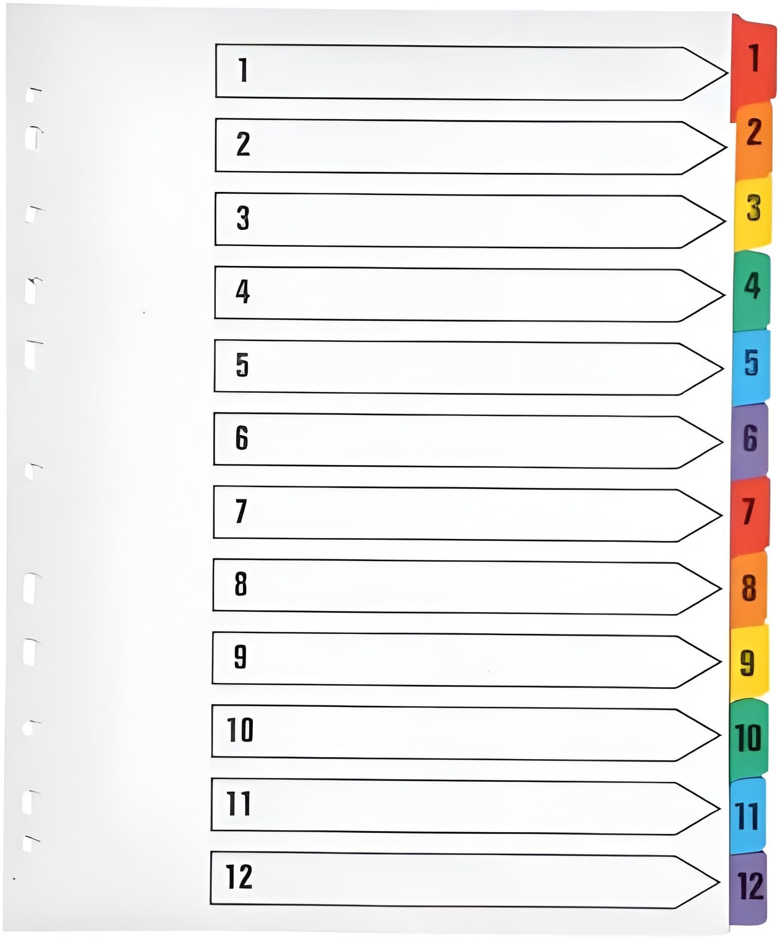 Indigo® Extra Wide A4+ File Dividers – Numbered 1–12 Index with Multicolour Tabs, White Card, Mylar-Reinforced, Multipunched – Pack of 25 for Binders & Filing
