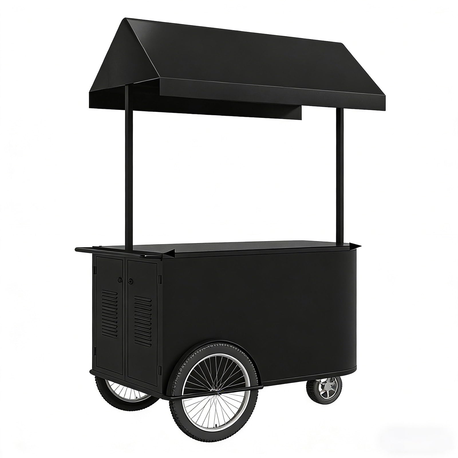 Chariot de salle à manger portable à 3 roues – Chariot de vente polyvalent pour marchés, centres commerciaux, hôtels et événements – Noir, 115 x 60 x 210 cm / 45.3x26.6x82.3in – Mobilité et rangement