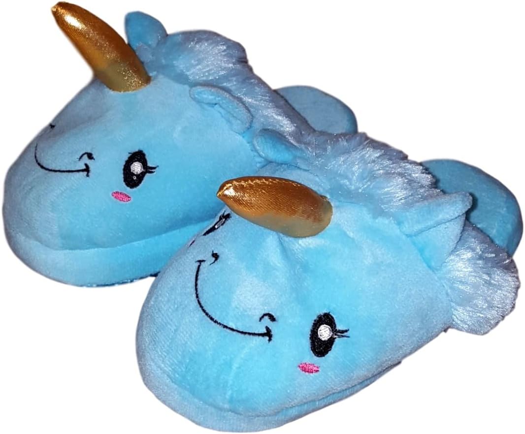 Children Kids Girls Unicorn Plush Slipper (Small (13-1), Blue)