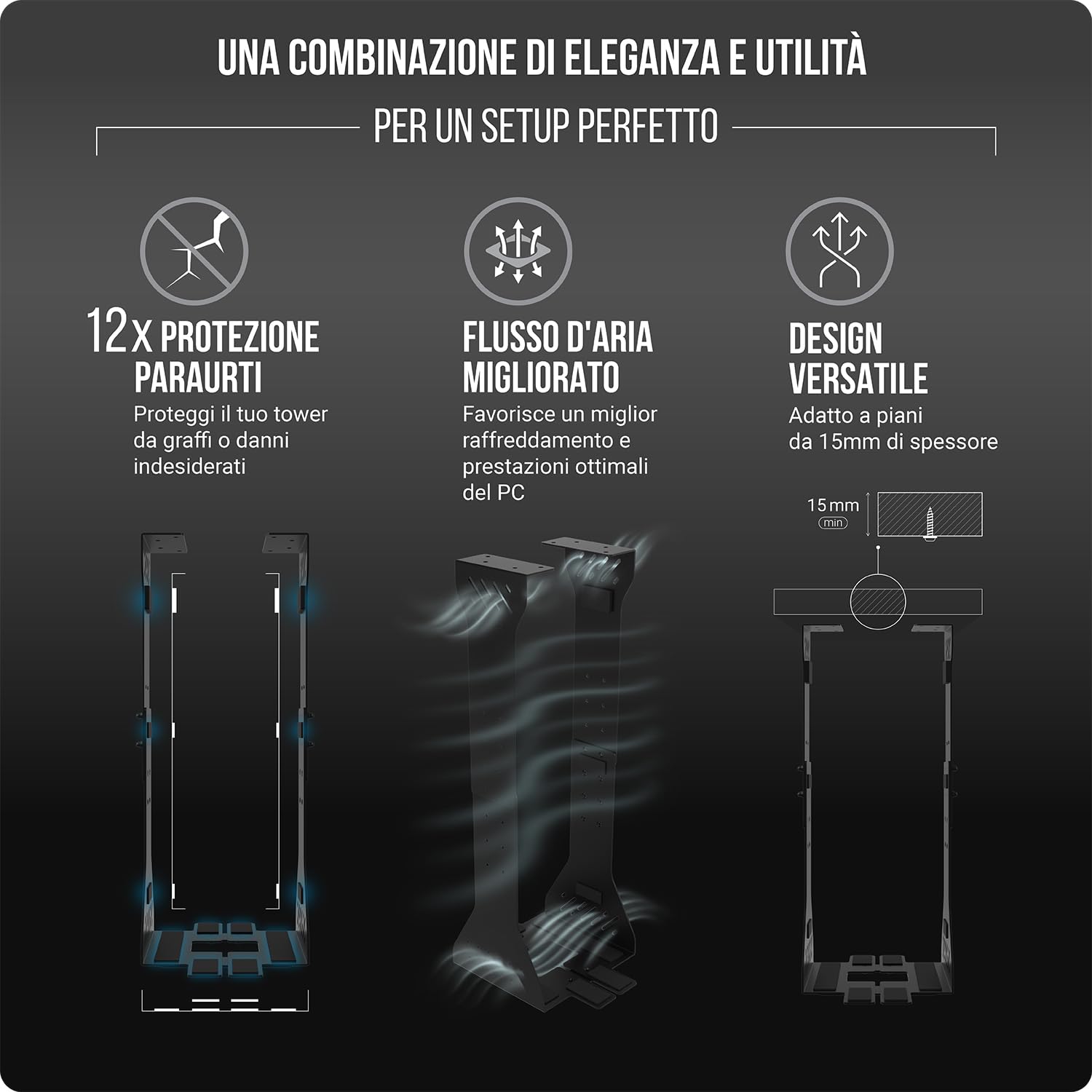 Carico pesante supporto PC scrivania – Fino a 35 kg – Personalizzabile staffe per pc - Supporto computer scrivania - Supporto case pc - Porta pc fisso (nero)