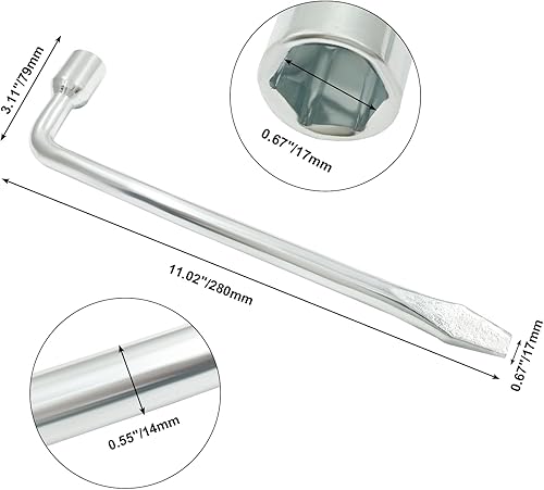 Miniatura 5 de BokWin Llave hexagonal ranurada de extremo ranurado, herramienta de reemplazo de neumáticos tipo L para automóvil (0.669 in)