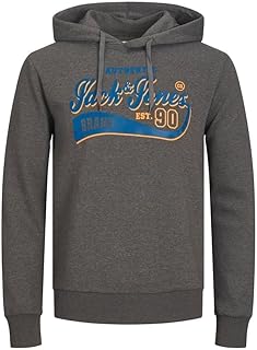 Jack & Jones Men'S Logo Sweat Hood Sweatshirt Dark Grey Melange, Eu3XL Us1XL