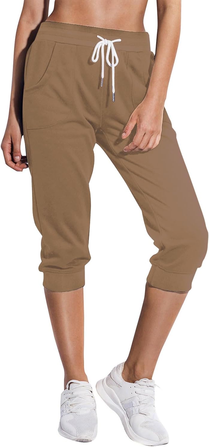 SPECIALMAGIC Women's Sweatpants Capri Pants Cropped Jogger Running Pants Lounge Loose Fit Drawstring Waist with Side Pockets