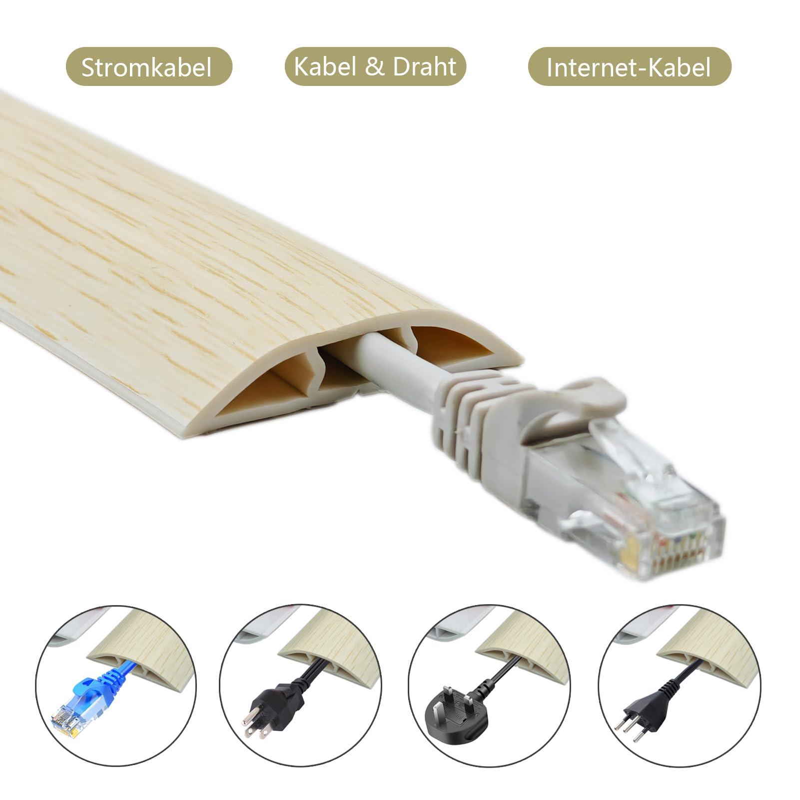 Cache-Câbles Sol GELINTONG 1,5m - Gaine PVC Adhésive - Protection Fils Et Anti-Dérapage
