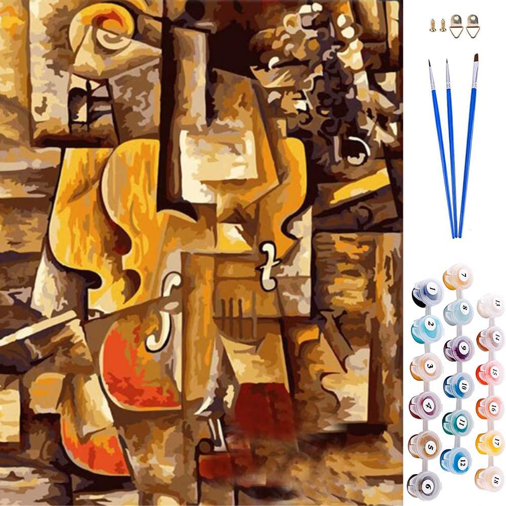 ABEUTY DIY Paint by Numbers for Adults Beginner - Abstract Music & Violin 16x20 inches Number Painting Anti Stress Toys (Wooden Framed)