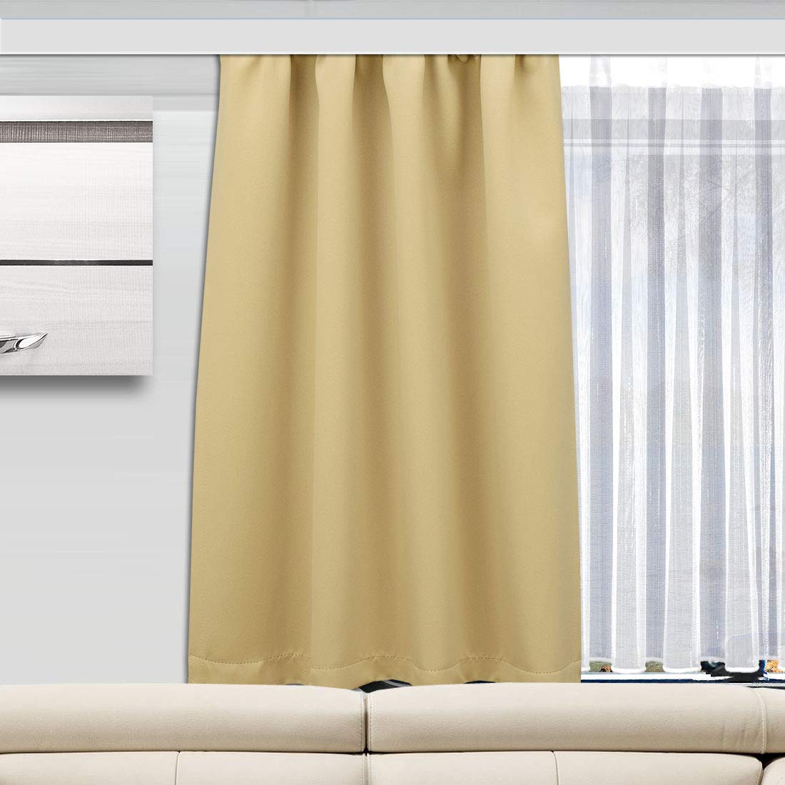 Wohnmobil-Gardine Mattis beige, Höhe 40-80 cm x Breite 70-140 cm | Maßgefertigt, Verdunklungs-Vorhang, Reihband, Blickdicht, Für Caravan & Wohnwagen
