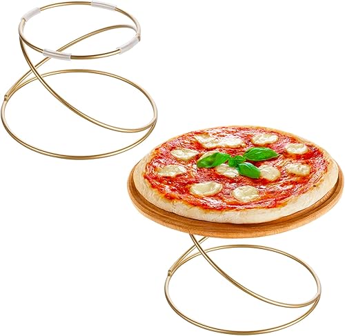 MyGift Soporte de metal moderno de alambre dorado de 7 pulgadas para pizza, soporte de pedestal – Soporte de mesa circular para servir plato, juego