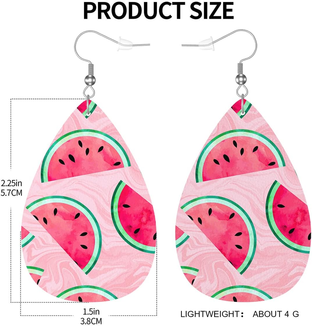 Zokola Watermelon Leather Drop Earrings Set, Fruity Watermelon Pieces Pink Marble Lightweight Teardrop Earrings Leather Dangle Earrings For Women Friends Wedding Jewelry - Image 3